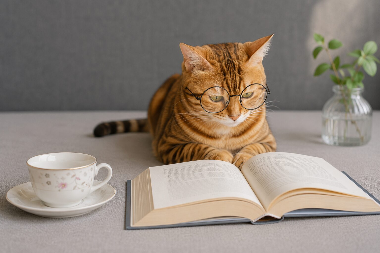 本を読む猫の画像